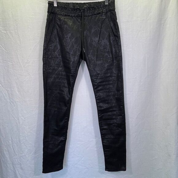 Bevy Flog Black Snakeskin Python Print Drawstring Shely Pull-on Pants Size 25 - Picture 1 of 10